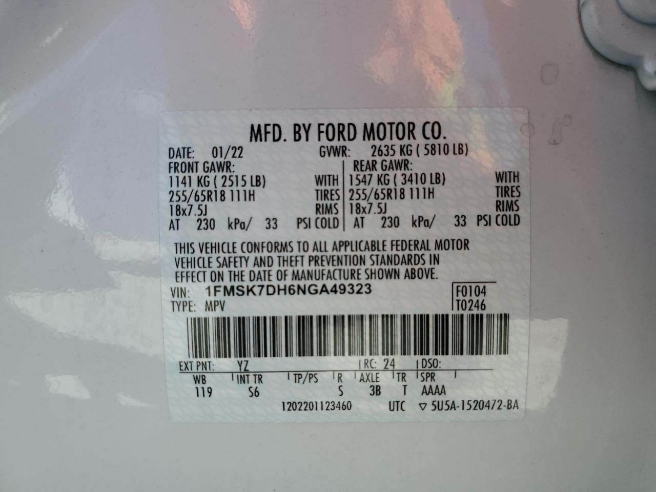 Photo 12 VIN: 1FMSK7DH6NGA49323 - FORD EXPLORER 