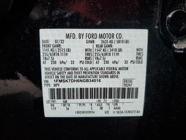 Photo 12 VIN: 1FMSK7DH6NGB34016 - FORD EXPLORER X 