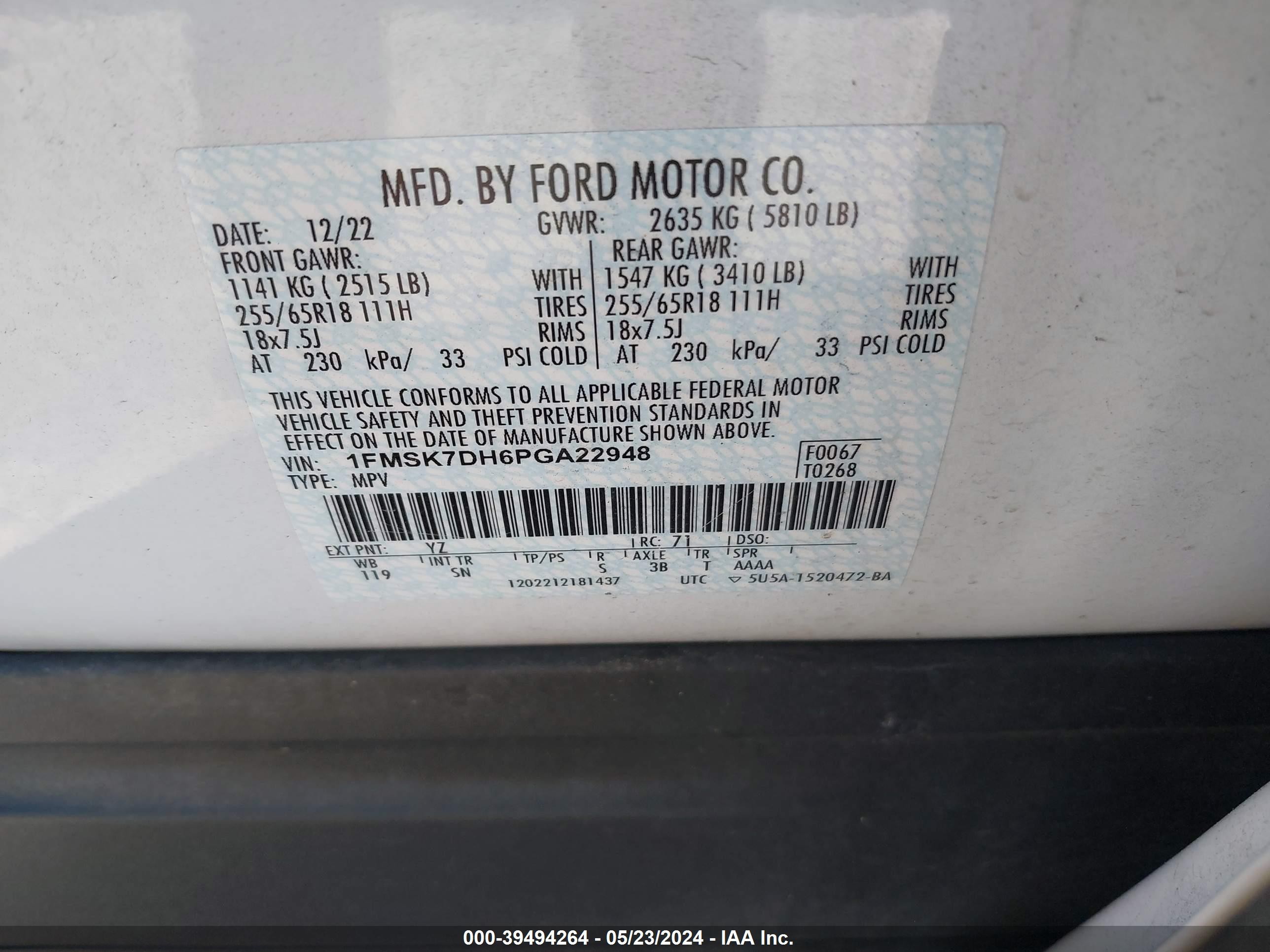 Photo 8 VIN: 1FMSK7DH6PGA22948 - FORD EXPLORER 