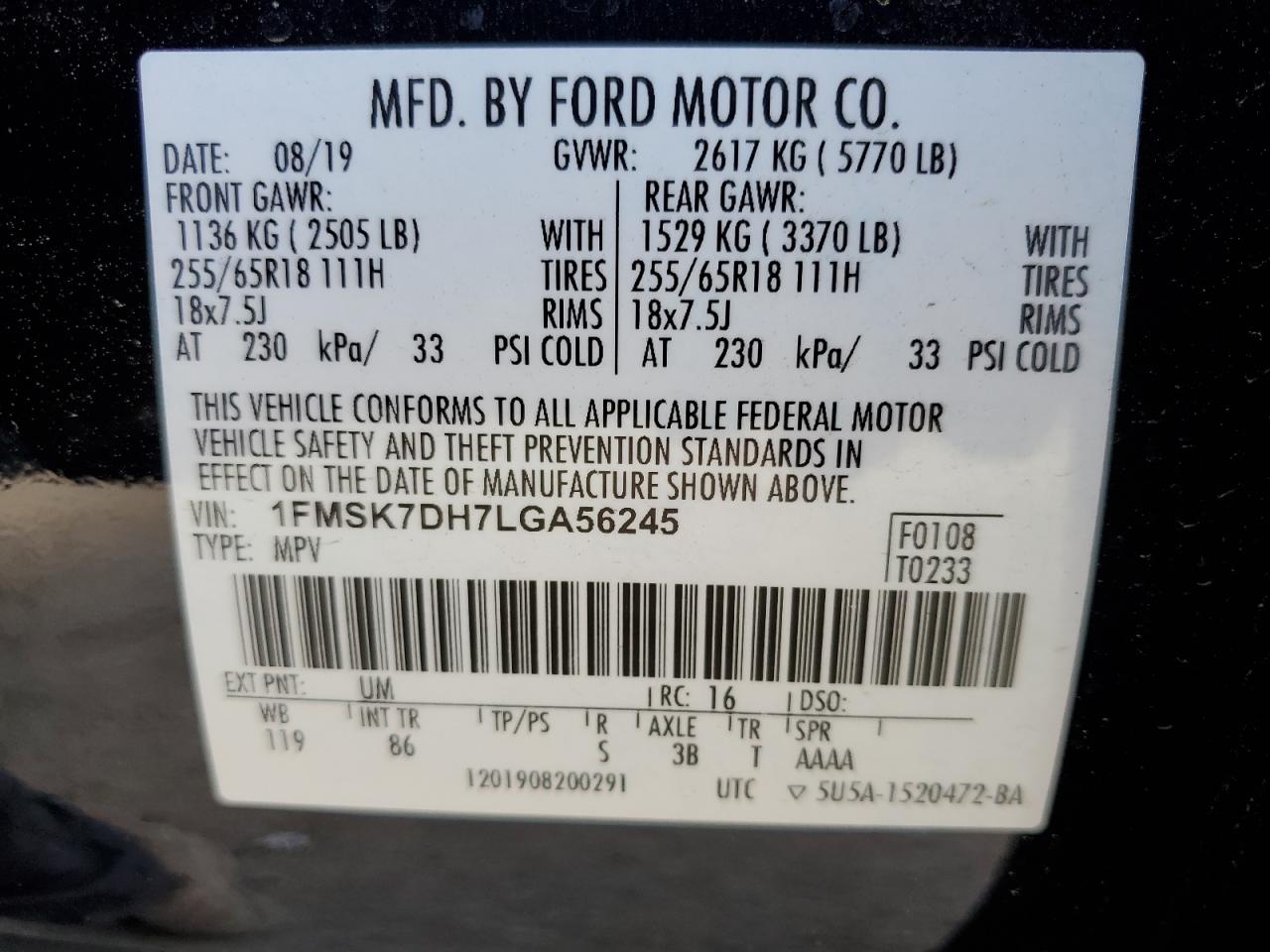 Photo 13 VIN: 1FMSK7DH7LGA56245 - FORD EXPLORER 