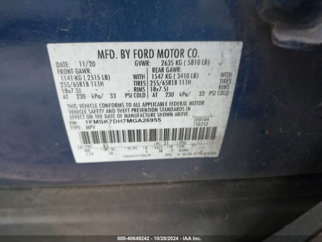 Photo 8 VIN: 1FMSK7DH7MGA26955 - FORD EXPLORER 