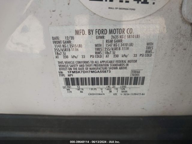 Photo 8 VIN: 1FMSK7DH7MGA55873 - FORD EXPLORER 