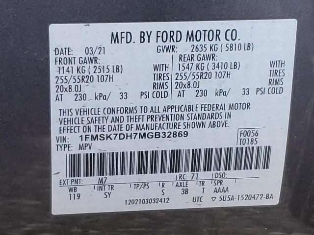 Photo 12 VIN: 1FMSK7DH7MGB32869 - FORD EXPLORER X 