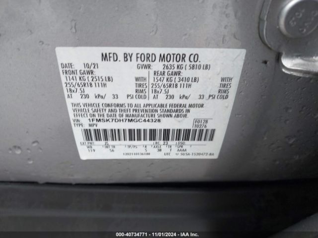 Photo 8 VIN: 1FMSK7DH7MGC44328 - FORD EXPLORER 