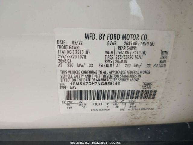 Photo 8 VIN: 1FMSK7DH7NGB58146 - FORD EXPLORER 