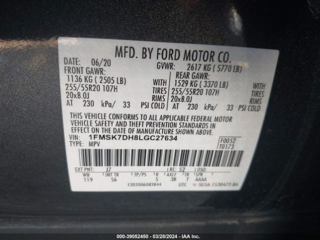 Photo 8 VIN: 1FMSK7DH8LGC27634 - FORD EXPLORER 