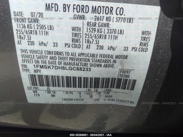 Photo 8 VIN: 1FMSK7DH8LGC68233 - FORD EXPLORER 