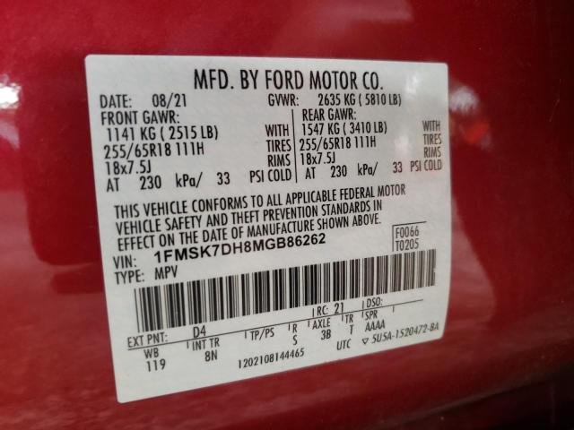 Photo 9 VIN: 1FMSK7DH8MGB86262 - FORD EXPLORER X 