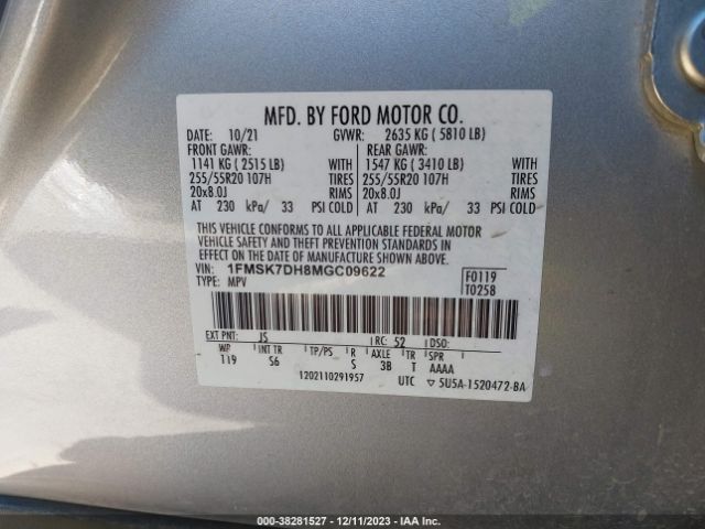 Photo 8 VIN: 1FMSK7DH8MGC09622 - FORD EXPLORER 