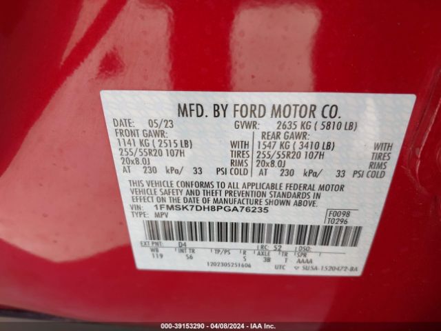 Photo 8 VIN: 1FMSK7DH8PGA76235 - FORD EXPLORER 