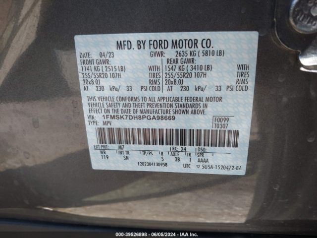 Photo 8 VIN: 1FMSK7DH8PGA98669 - FORD EXPLORER 