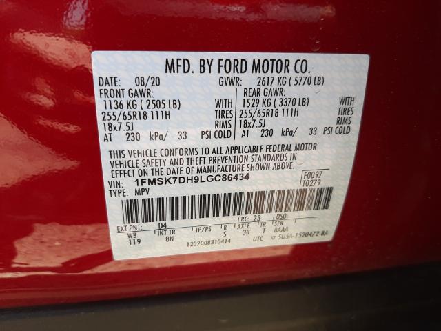 Photo 9 VIN: 1FMSK7DH9LGC86434 - FORD EXPLORER X 