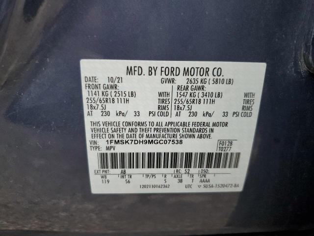 Photo 12 VIN: 1FMSK7DH9MGC07538 - FORD EXPLORER 