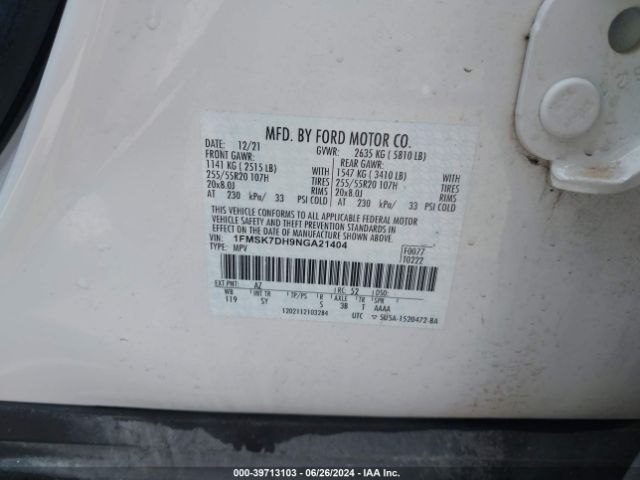 Photo 8 VIN: 1FMSK7DH9NGA21404 - FORD EXPLORER 