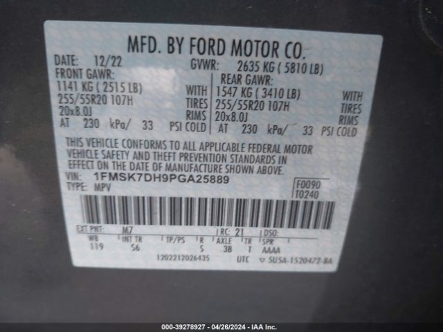 Photo 8 VIN: 1FMSK7DH9PGA25889 - FORD EXPLORER 