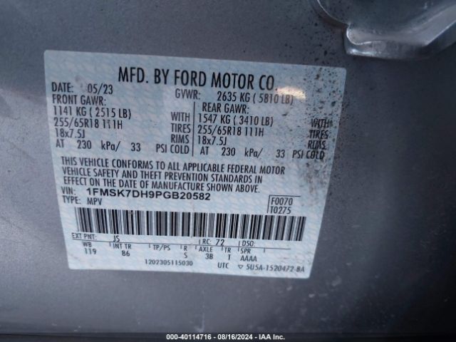 Photo 8 VIN: 1FMSK7DH9PGB20582 - FORD EXPLORER 