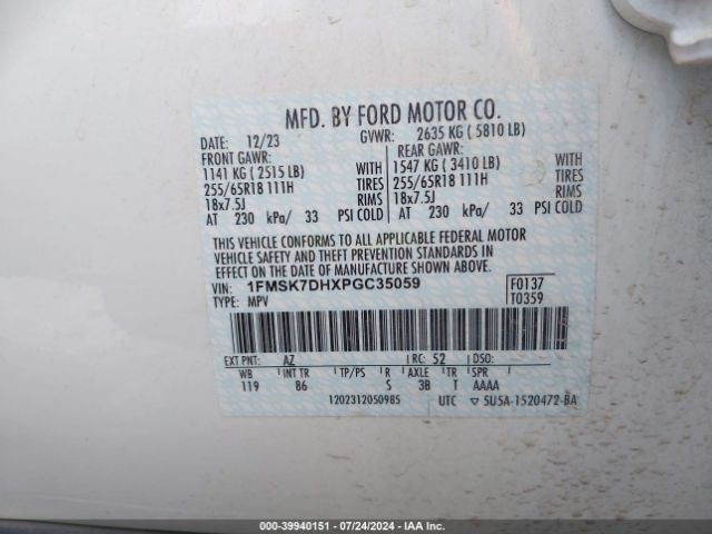 Photo 8 VIN: 1FMSK7DHXPGC35059 - FORD EXPLORER 