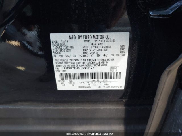 Photo 8 VIN: 1FMSK7FH0LGB36127 - FORD EXPLORER 