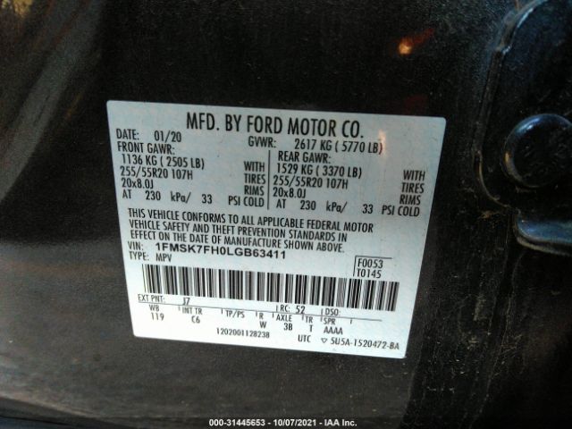 Photo 8 VIN: 1FMSK7FH0LGB63411 - FORD EXPLORER 