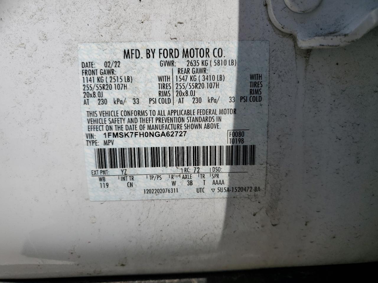 Photo 12 VIN: 1FMSK7FH0NGA62727 - FORD EXPLORER 