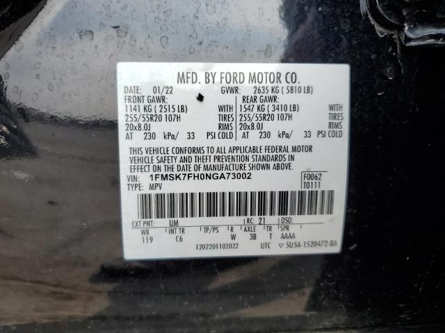 Photo 12 VIN: 1FMSK7FH0NGA73002 - FORD EXPLORER L 