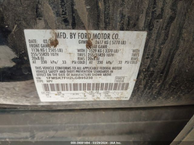 Photo 8 VIN: 1FMSK7FH2LGB95230 - FORD EXPLORER 