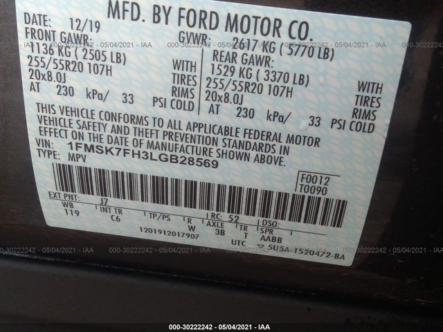 Photo 8 VIN: 1FMSK7FH3LGB28569 - FORD EXPLORER 