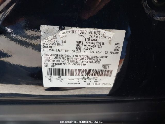 Photo 8 VIN: 1FMSK7FH3LGC86510 - FORD EXPLORER 