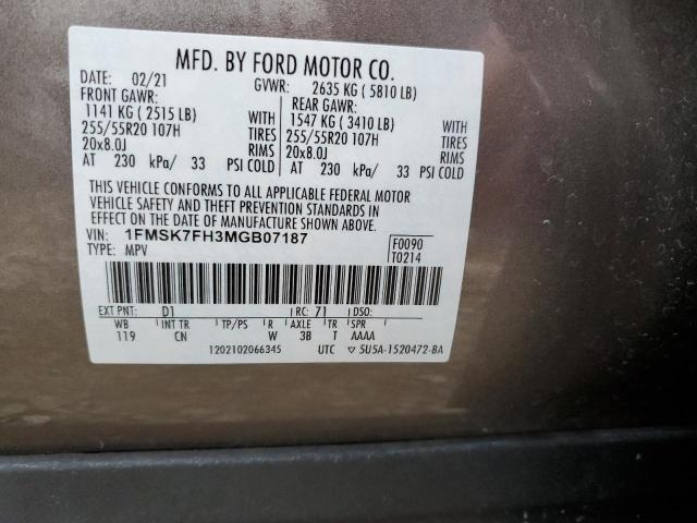 Photo 12 VIN: 1FMSK7FH3MGB07187 - FORD EXPLORER L 