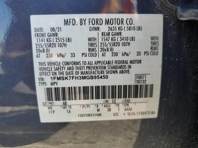 Photo 13 VIN: 1FMSK7FH3MGB95450 - FORD EXPLORER L 