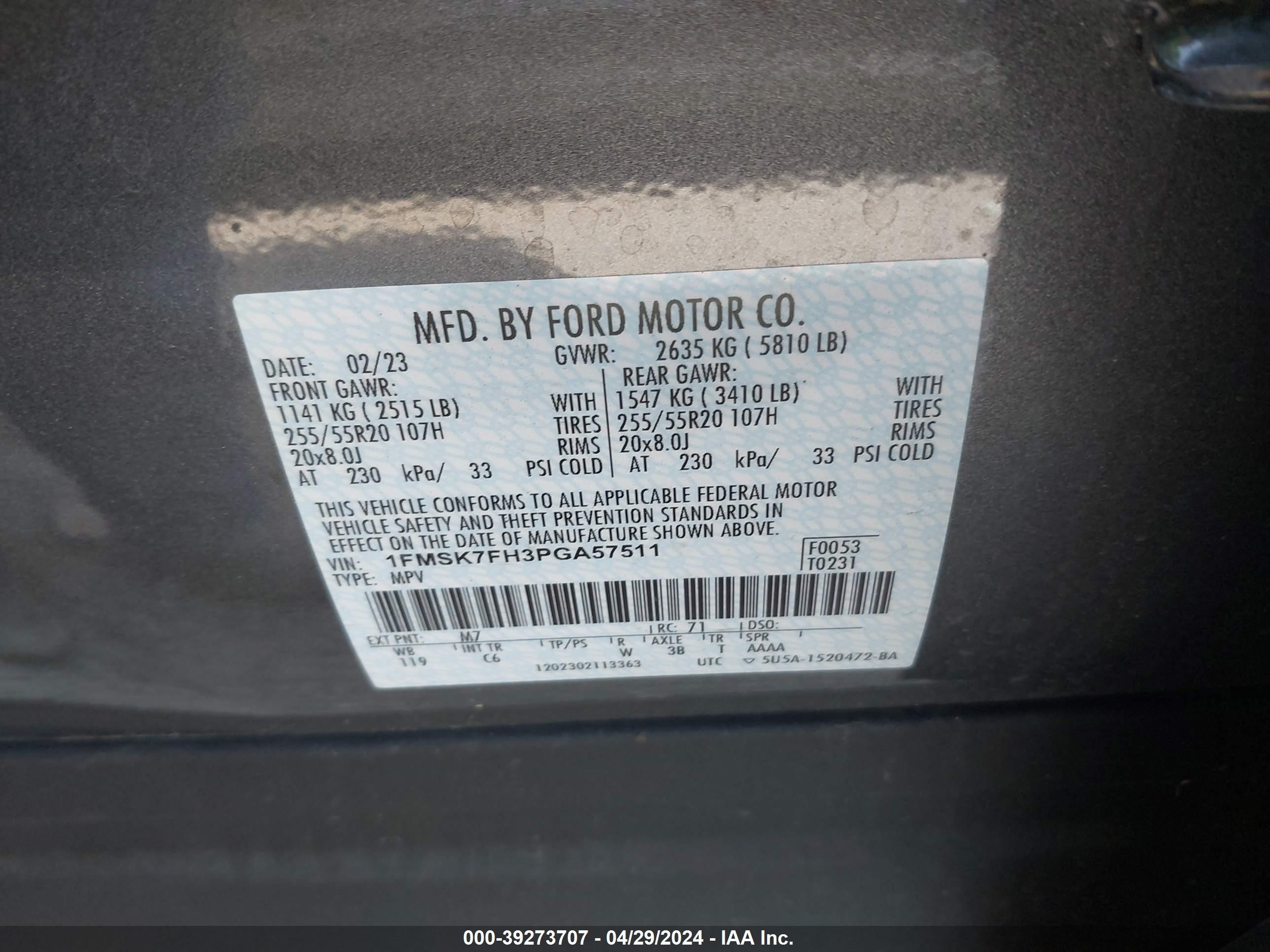 Photo 8 VIN: 1FMSK7FH3PGA57511 - FORD EXPLORER 