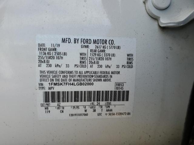 Photo 12 VIN: 1FMSK7FH4LGB02000 - FORD EXPLORER 