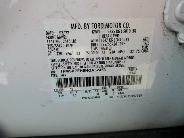 Photo 12 VIN: 1FMSK7FH5NGA52453 - FORD EXPLORER L 