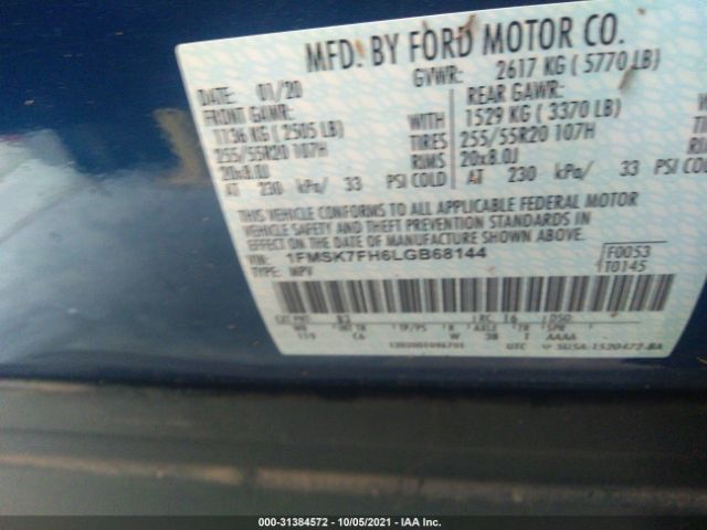 Photo 8 VIN: 1FMSK7FH6LGB68144 - FORD EXPLORER 