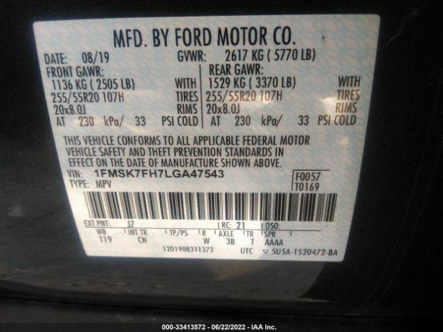 Photo 8 VIN: 1FMSK7FH7LGA47543 - FORD EXPLORER 