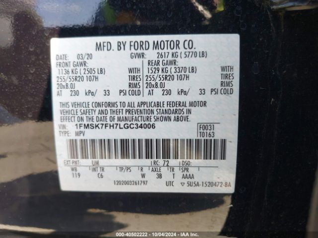 Photo 8 VIN: 1FMSK7FH7LGC34006 - FORD EXPLORER 