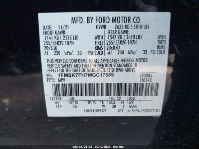 Photo 8 VIN: 1FMSK7FH7MGC17689 - FORD EXPLORER 