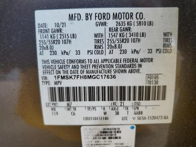 Photo 12 VIN: 1FMSK7FH8MGC17636 - FORD EXPLORER L 