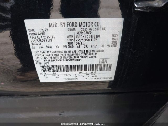 Photo 8 VIN: 1FMSK7KH9NGB25331 - FORD EXPLORER 