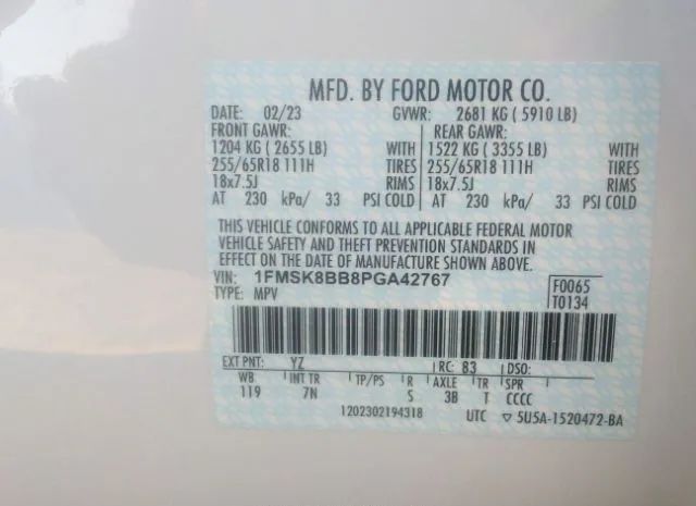 Photo 8 VIN: 1FMSK8BB8PGA42767 - FORD EXPLORER 