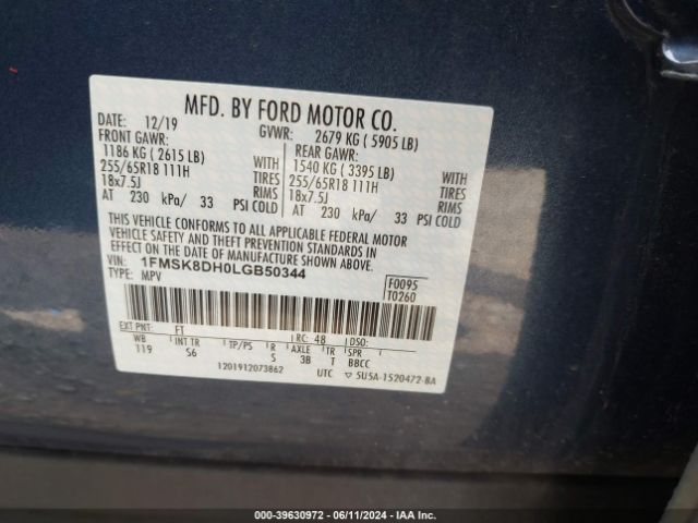 Photo 8 VIN: 1FMSK8DH0LGB50344 - FORD EXPLORER 