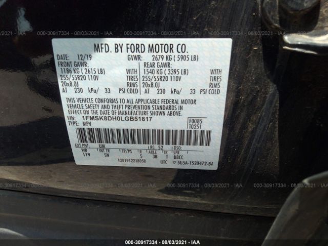 Photo 8 VIN: 1FMSK8DH0LGB51817 - FORD EXPLORER 