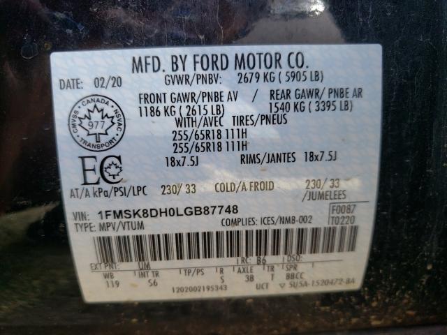 Photo 9 VIN: 1FMSK8DH0LGB87748 - FORD EXPLORER X 