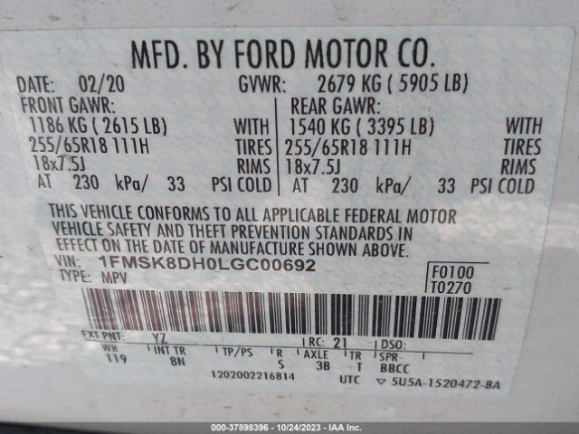 Photo 8 VIN: 1FMSK8DH0LGC00692 - FORD EXPLORER 