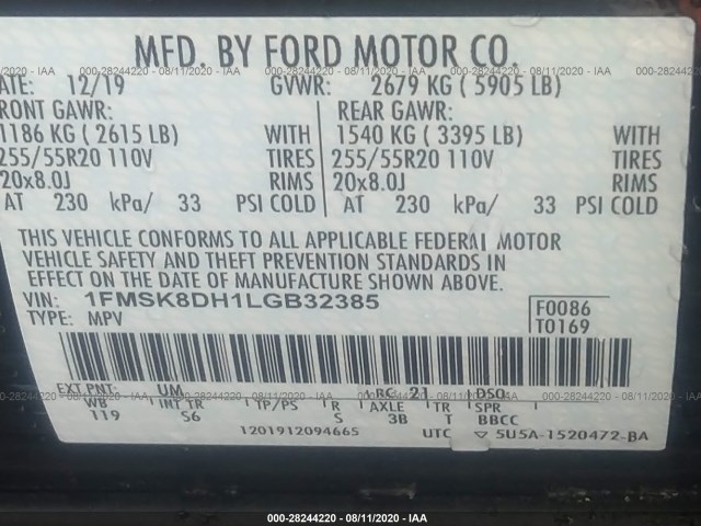 Photo 8 VIN: 1FMSK8DH1LGB32385 - FORD EXPLORER 