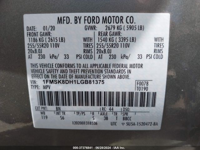 Photo 8 VIN: 1FMSK8DH1LGB81375 - FORD EXPLORER 