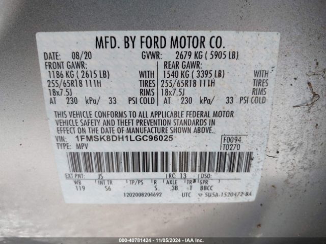 Photo 8 VIN: 1FMSK8DH1LGC96025 - FORD EXPLORER 