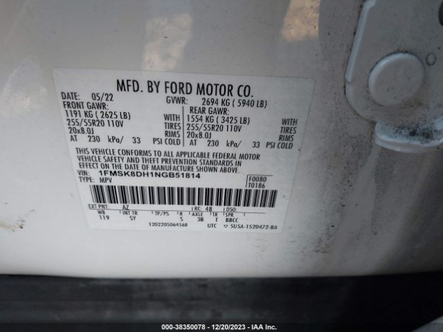 Photo 8 VIN: 1FMSK8DH1NGB51814 - FORD EXPLORER 