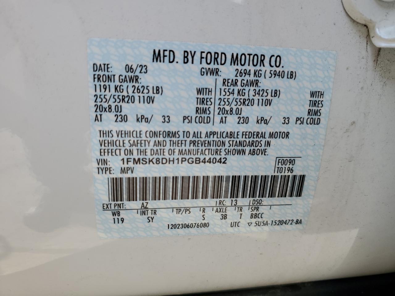 Photo 12 VIN: 1FMSK8DH1PGB44042 - FORD EXPLORER 