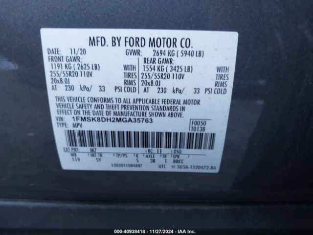 Photo 8 VIN: 1FMSK8DH2MGA35763 - FORD EXPLORER 